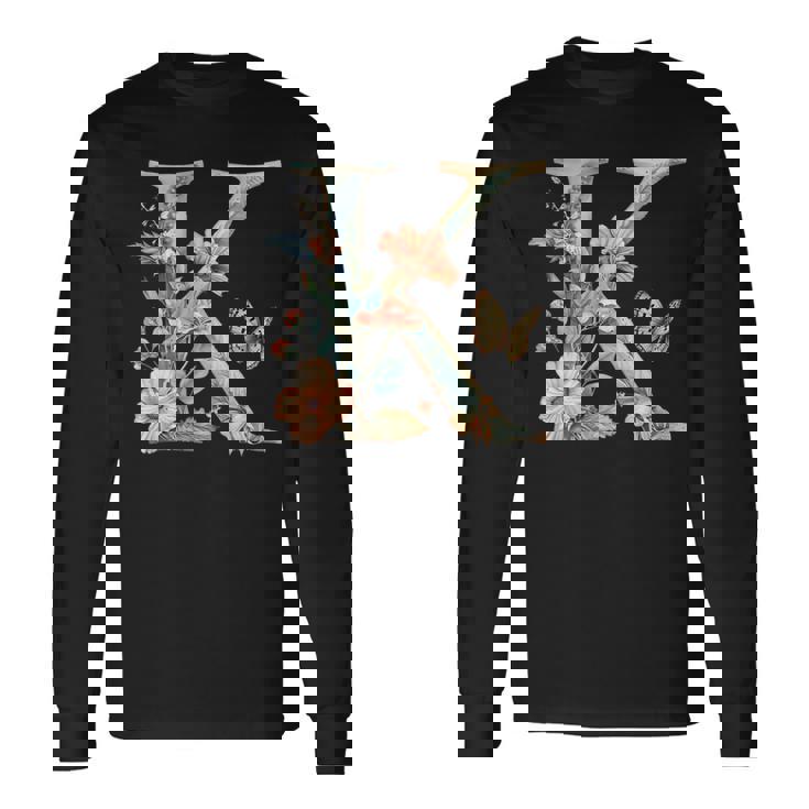 Idée-Cadeau Personnalisé Lettre K En Fleurs Et Papillons T-shirt à manches longues