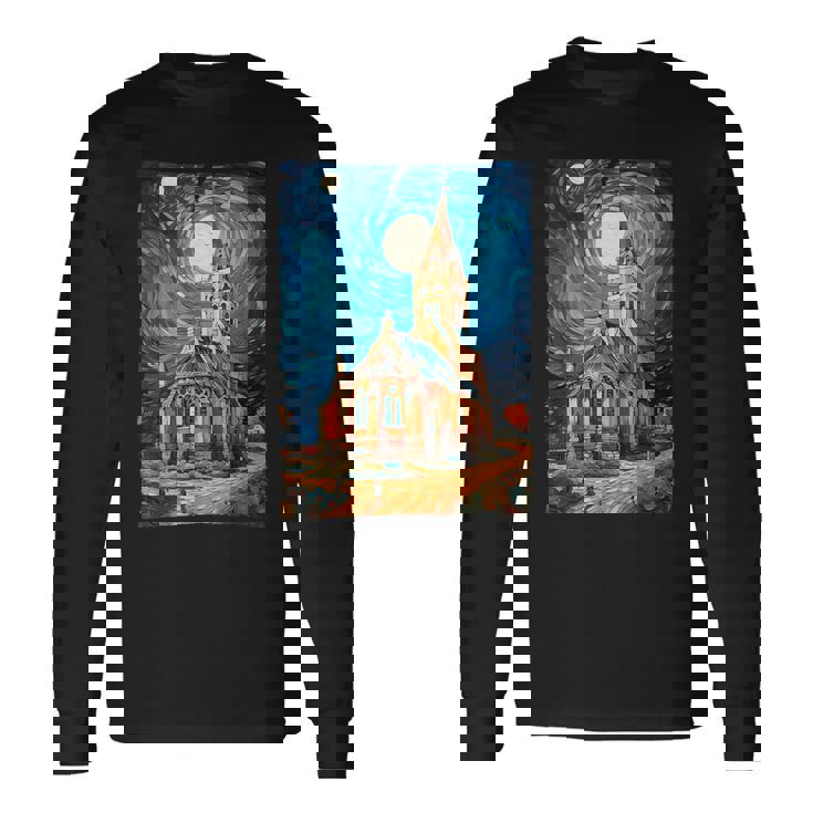 Iglesia Artística Dean Gogh Noche Estrellada Camiseta de manga larga Ideas de regalos