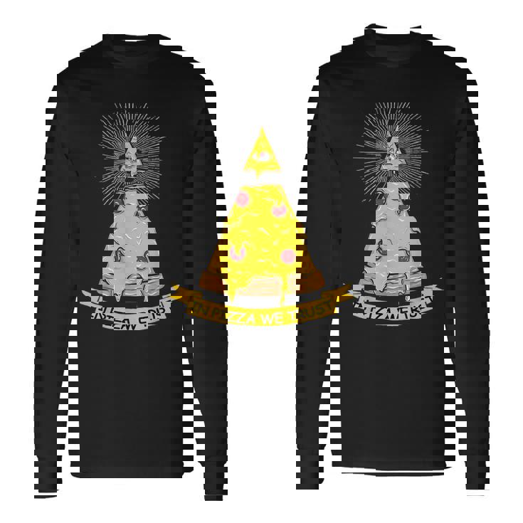 In Pizza We Trust イルミナティピザ 長袖Tシャツ