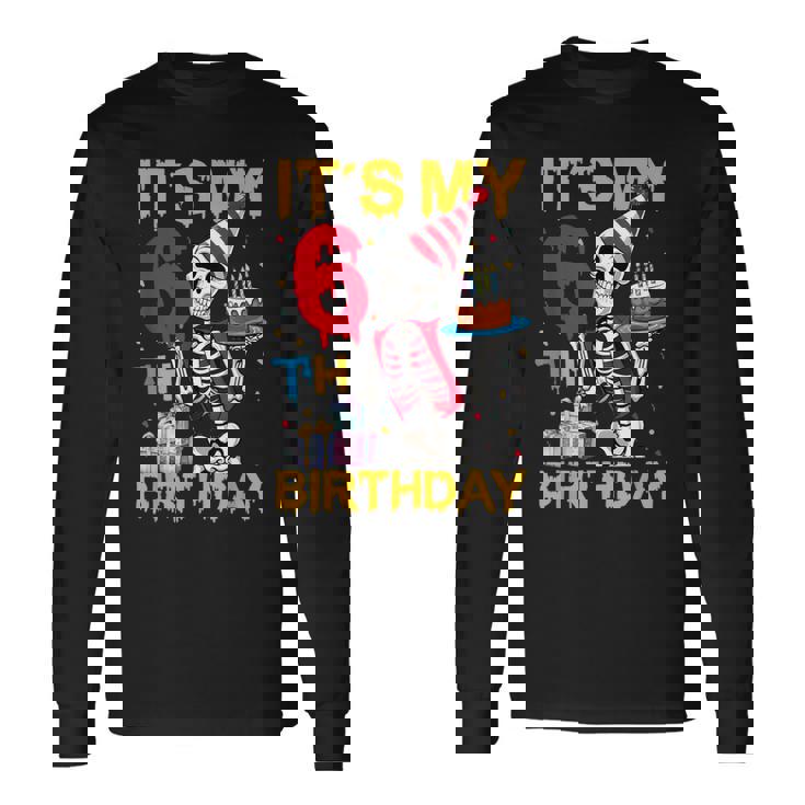 It's My 6Th Birthday Party ハロウィン スケルトン 誕生日 長袖Tシャツ