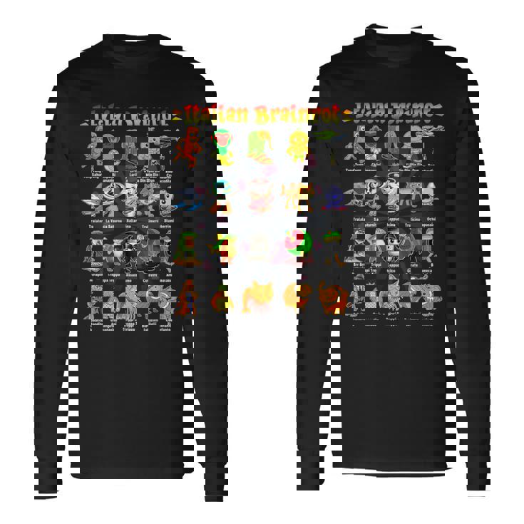 Italian Brainrot 面白いイタリアンブレインロットミームキャラクター 長袖Tシャツ