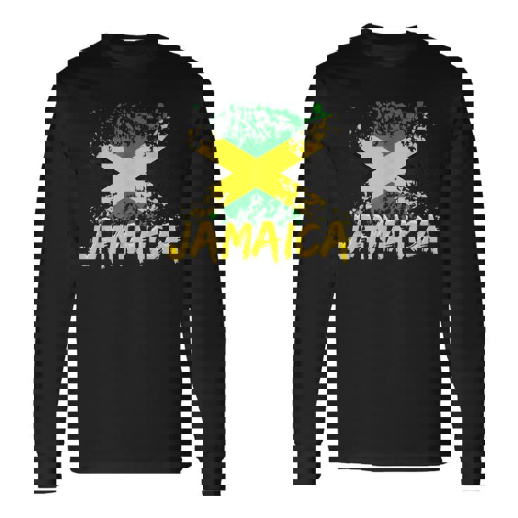 Jamaica Retro Vintage Watercolors Sport Jamaican Flag Long Sleeve T-Shirt