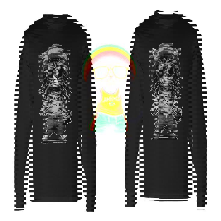 Jameowca クールで面白いジャマイカン ラスタ レゲエ キャット 長袖Tシャツ