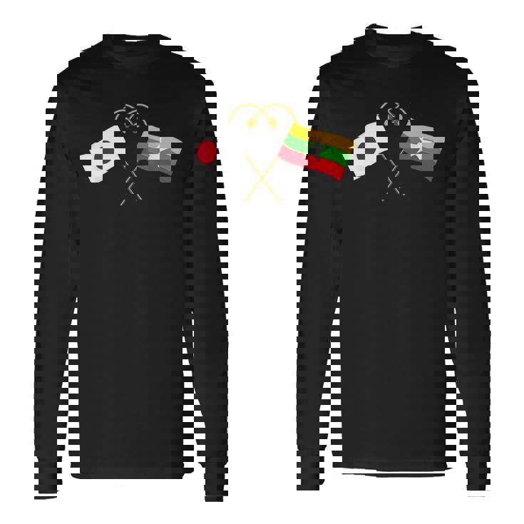 Japanese Flag Myanmar Flag ミャンマー遺産 ミャンマーのルーツ 日本の国旗 ミャンマーの国旗 長袖Tシャツ