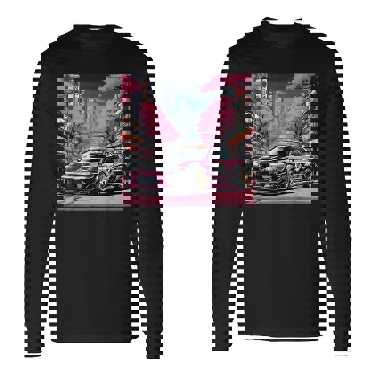 Jdm レトロ 和 ドリフト 車 東京 スカイライン 桜 長袖Tシャツ