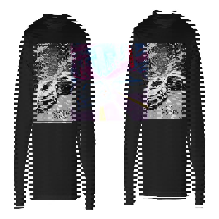 Jdm レースカーズ 東京ストリート ドリフト アニメ風 桜 長袖Tシャツ