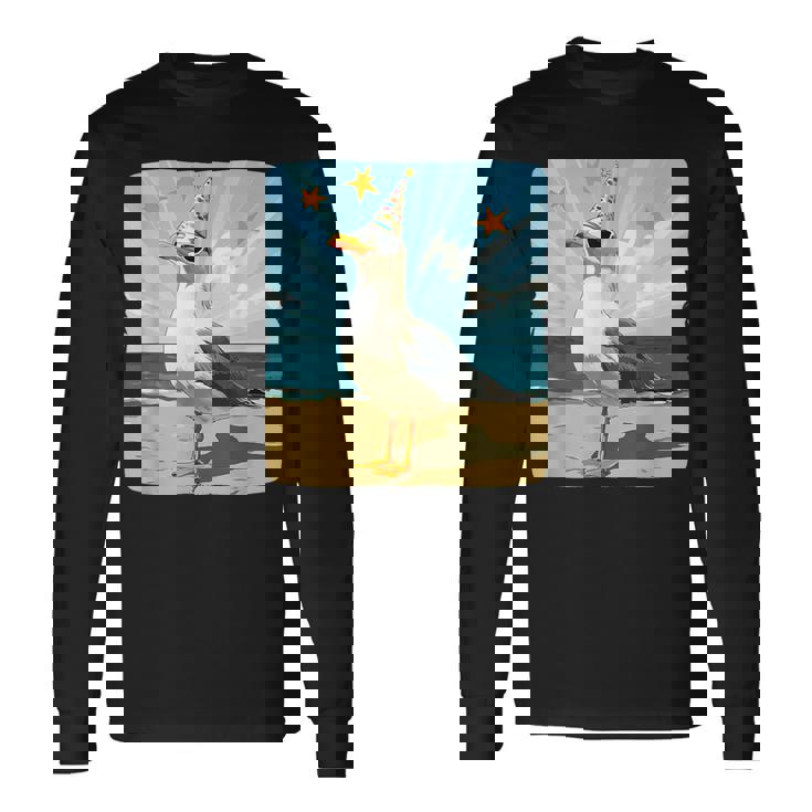 Jolie Mouette Avec Chapeau De Fête Pour Faire La Fête Des Mouettes T-shirt à manches longues