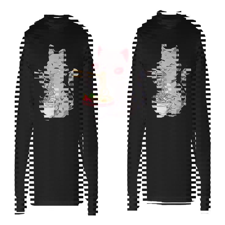 Kawaii Ramen Cat Neko Cute Anime Noodle Lover 長袖Tシャツ