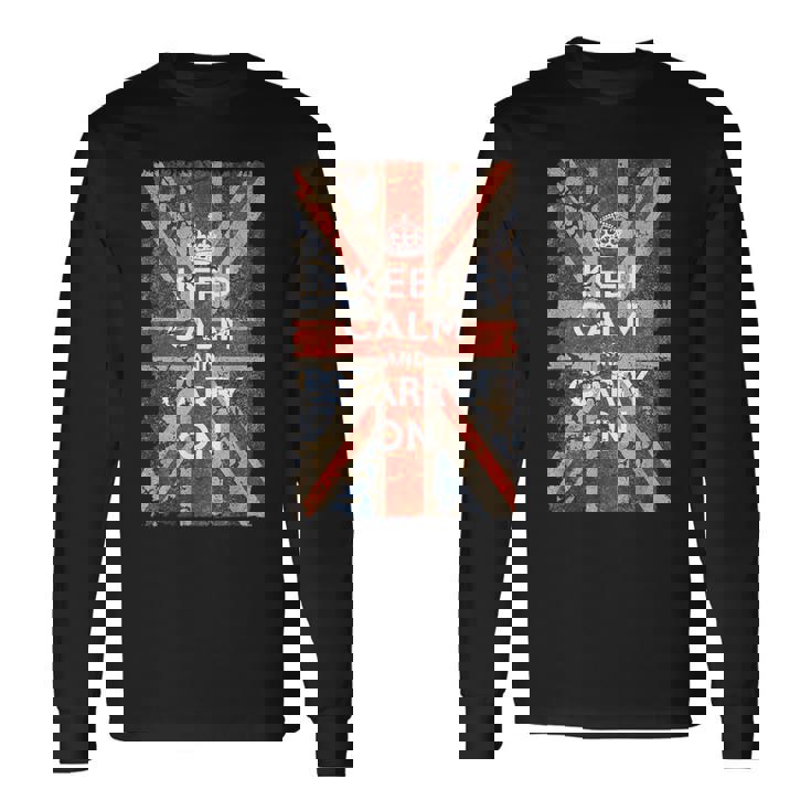 Keep Calm And Carry On Uk Flag 長袖Tシャツ