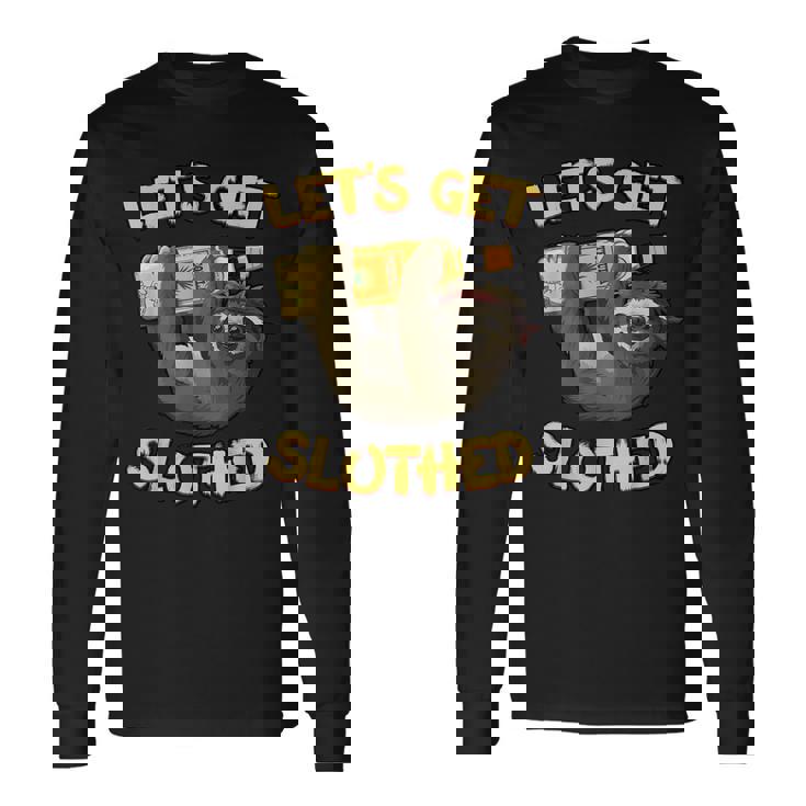 Let's Getlothed テキーラ-面白い飲酒ナマケモノ 長袖Tシャツ