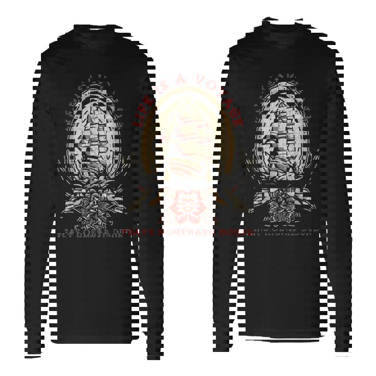 Life Is Aoyage オールドスクール セーリング船 タトゥーデザイン 長袖Tシャツ