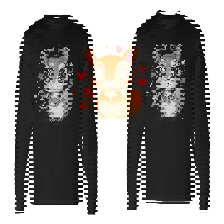 Linda Ardilla Rodeada De Corazones Amor Camiseta de manga larga