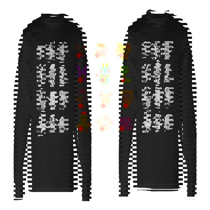 Lindo Conjunto De 12 Animales Chinosigno Del Zodiaco Feliz Año Nuevo Lunar Cuello Camiseta de manga larga
