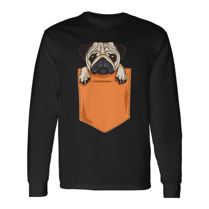 Lindo Perro De Perro Kawaii En El Bolsillo Para Amantes De Los Perros Camiseta de manga larga
