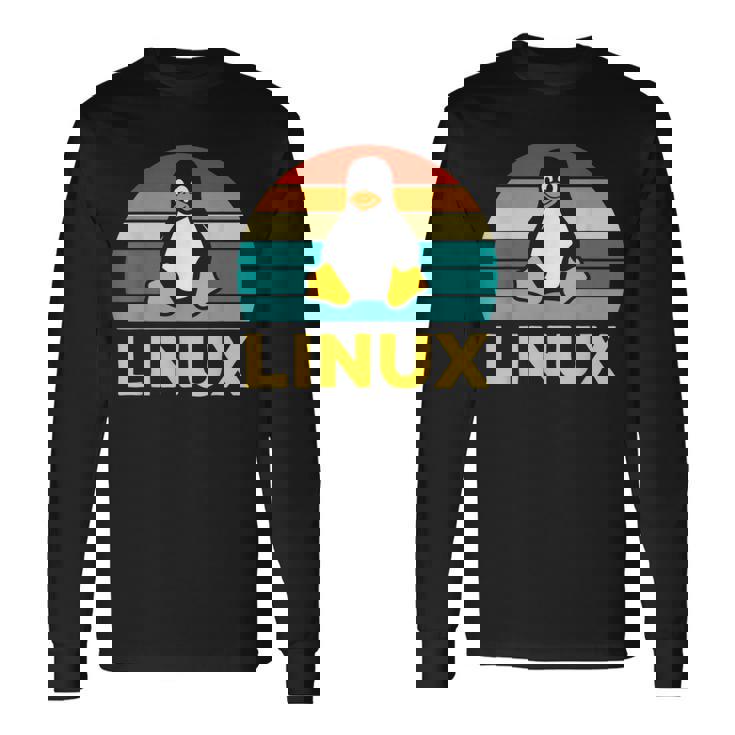 Linux レトロ ヴィンテージ ペンギン オタク ペンギン オペレーティング システム オタク 長袖Tシャツ
