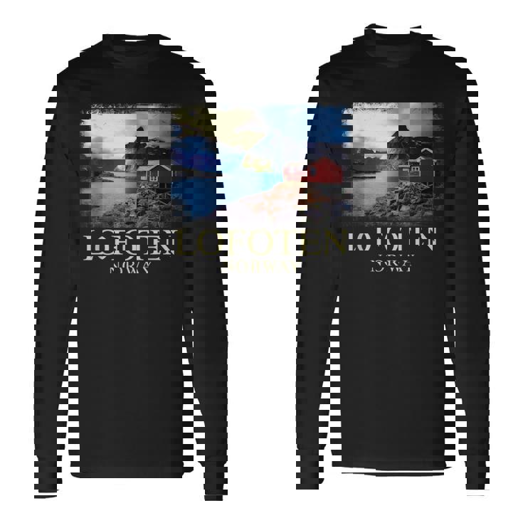 Lofoten ノルウェー キャビン ノルディック フィヨルド ベルゲン オーロラ 長袖Tシャツ