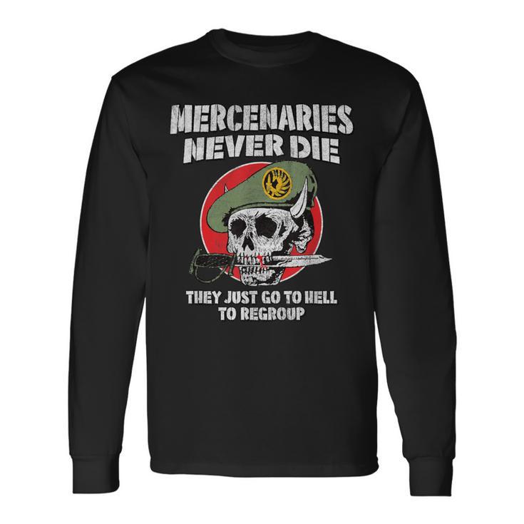 Los Mercenarios Nunca Muerenoloe Reagrupan Calavera Retro Militar Camiseta de manga larga
