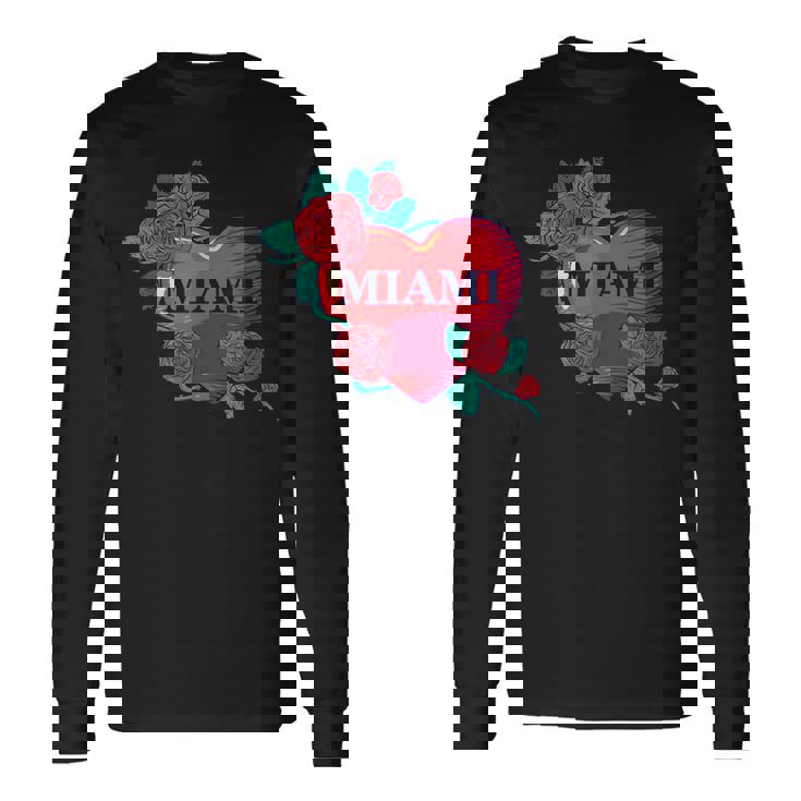 I Love Miami Miami Love Heart & Roses Illustration Graphic 長袖Tシャツ