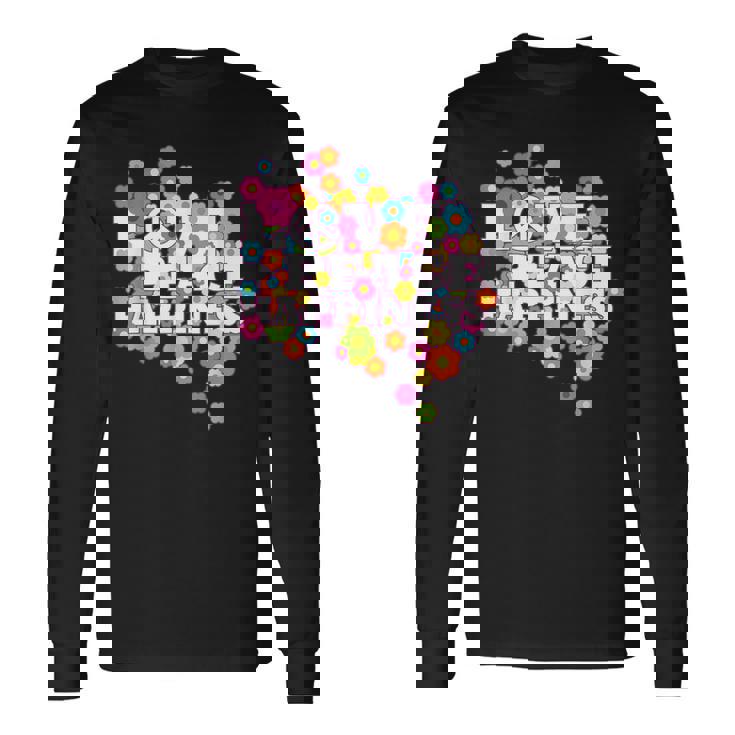 Love Peace Happiness 60年代70年代ヒッピーフラワーパワー 長袖Tシャツ