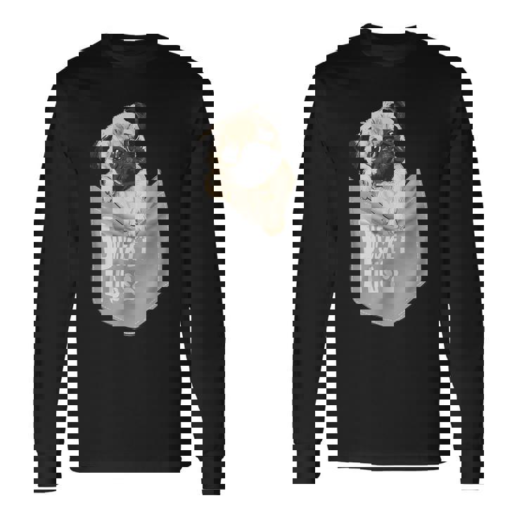 Love Pugs かっこいいポケットパグ ペット 犬 グラフィックデザイン 長袖Tシャツ