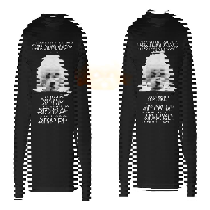 Maltese Dog Is On My Mind 面白い子犬オーナーデザイン 長袖Tシャツ