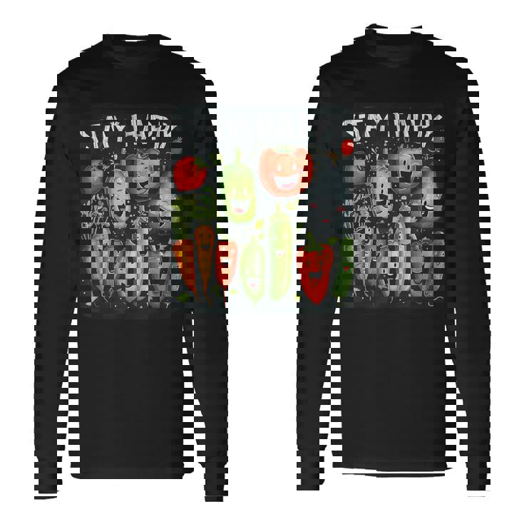 Mantente Feliz Conerduras Y Frutas Divertidas Camiseta de manga larga