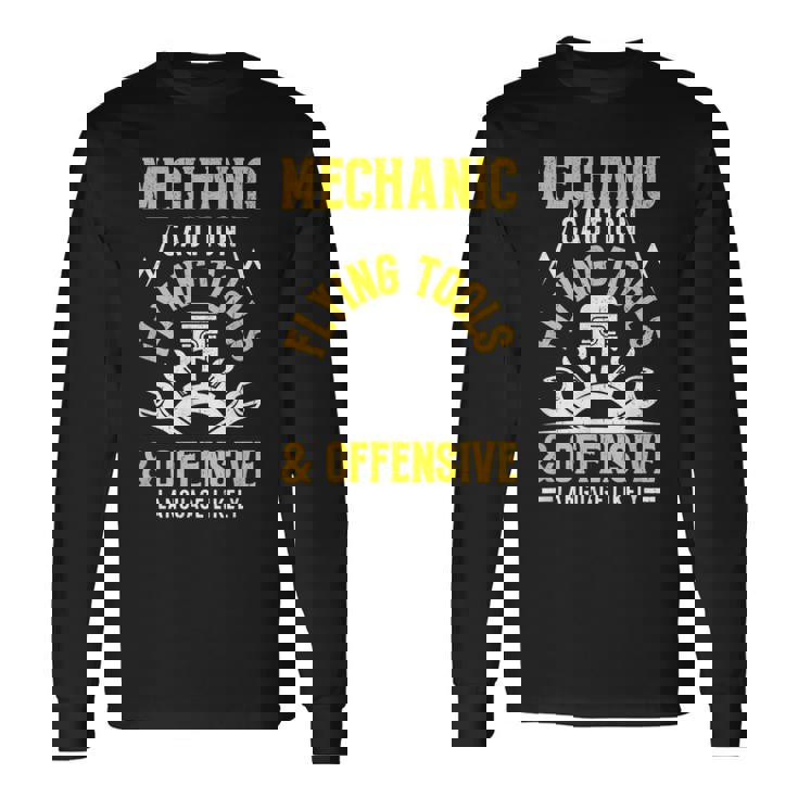 Mechanic Caution Flying Tools 自動車整備士 長袖Tシャツ