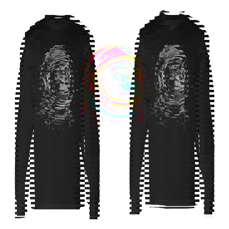 Mono Chimpancé Astronauta Diseño De Neón De Chimpancé Espacial Camiseta de manga larga