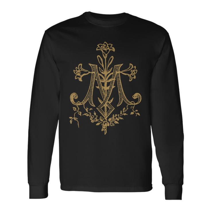 Monogrammeintageierge Marie Auspice Maria Catholique T-shirt à manches longues