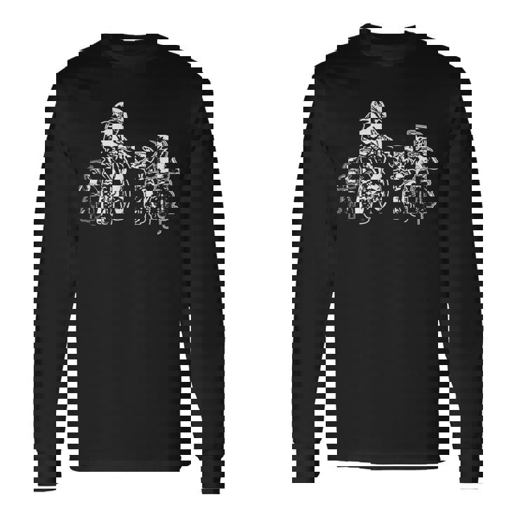 Motocross Dirt Bike Dad With Three Children Motorcycle Father's Day Long Sleeve T-Shirt