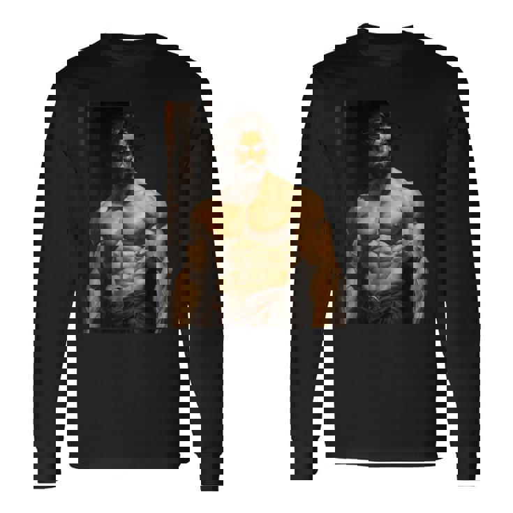 Muscle Man Bodybuilder Gay Daddy Classic Oil Paintingtyle 長袖Tシャツ ギフトのアイデア