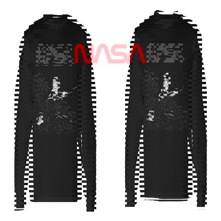 Nasaの宇宙飛行士の掃除機の星のワームのロゴが面白い 長袖Tシャツ