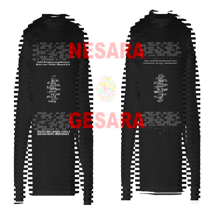 Nesara Gesara、赤い文字。 長袖Tシャツ