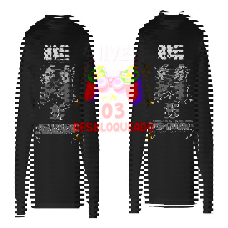 Nivel 3 Desbloqueado Gamer 3 Años Niño Nivel 3 Unlocked Camiseta de manga larga