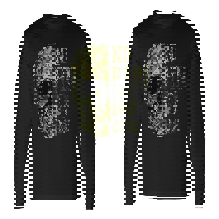 No Pain No Gain- メンズ スカル マインドセット モチベーションジム 長袖Tシャツ