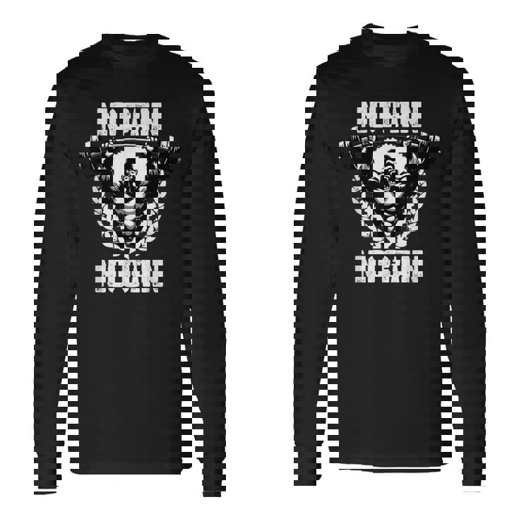No Pain No Gain ウェイトリフティング ワークアウト ジム 引用 ジム フィットネス 長袖Tシャツ