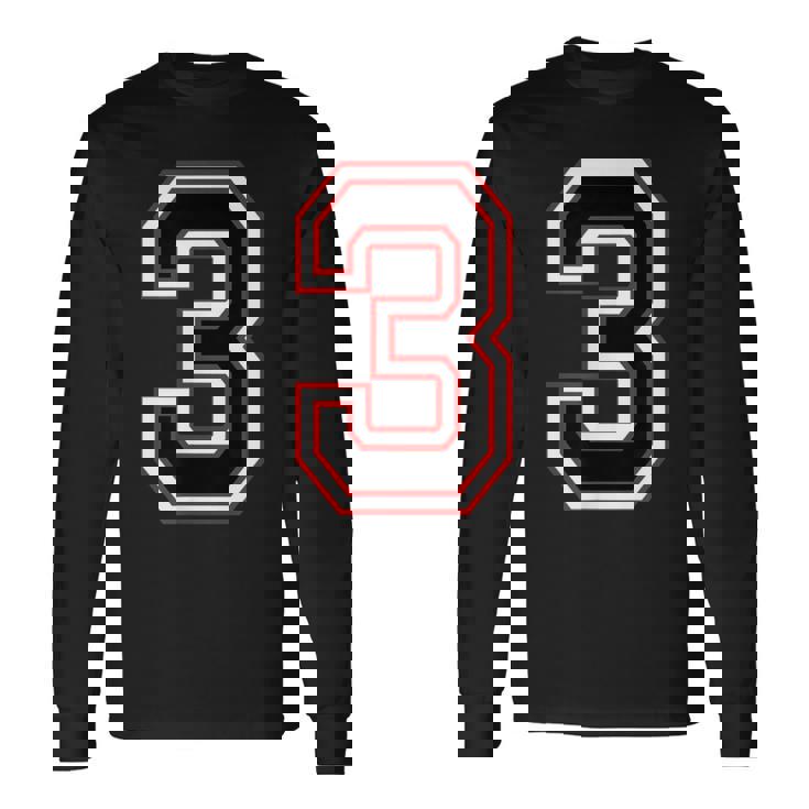 Number Numero Nummer 3 Three 3番 長袖Tシャツ