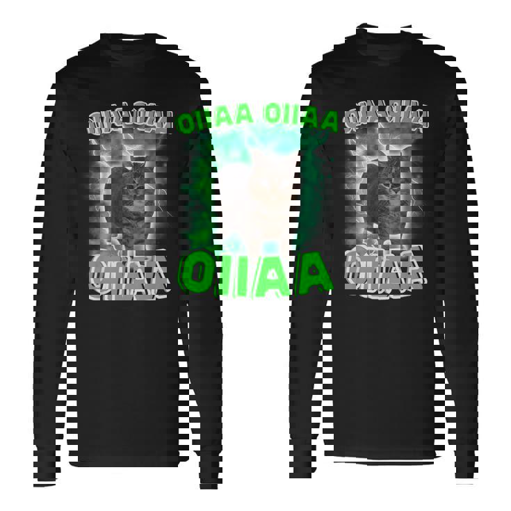 Oiiaa Oiiaa 猫 脳腐 ウイルス スピニング 猫 ミーム 長袖Tシャツ