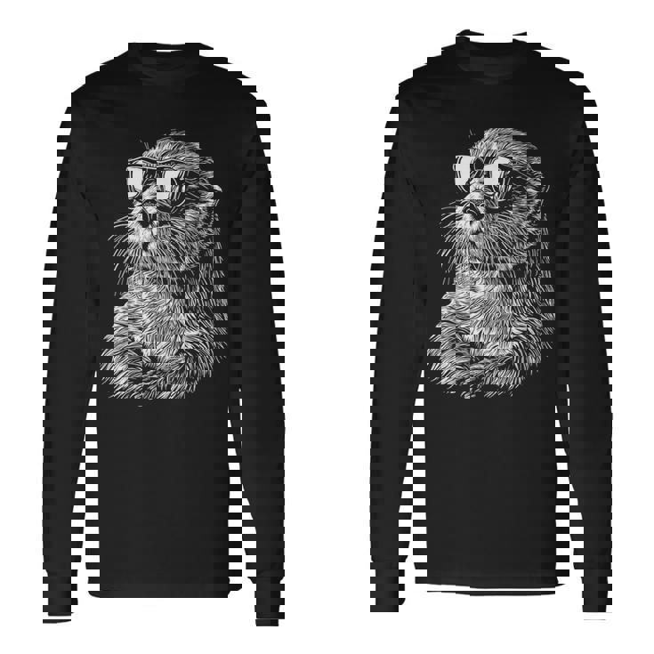 Otter サングラス おもしろい かわいい 動物 ラッコ 恋人 長袖Tシャツ