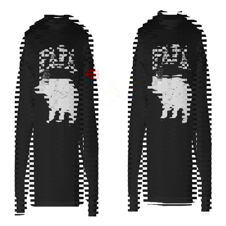 Papa Bear Xmas Buffalo Plaid Lights Matching Family Pajama 長袖Tシャツ