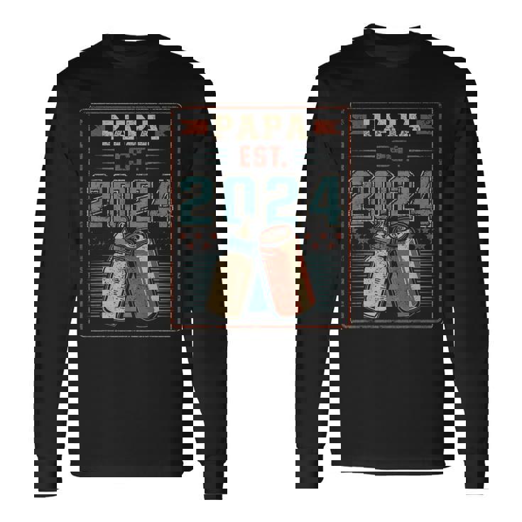 Papa Est 2024 初めてのパパ 父の日 新しい父親の父性 長袖Tシャツ