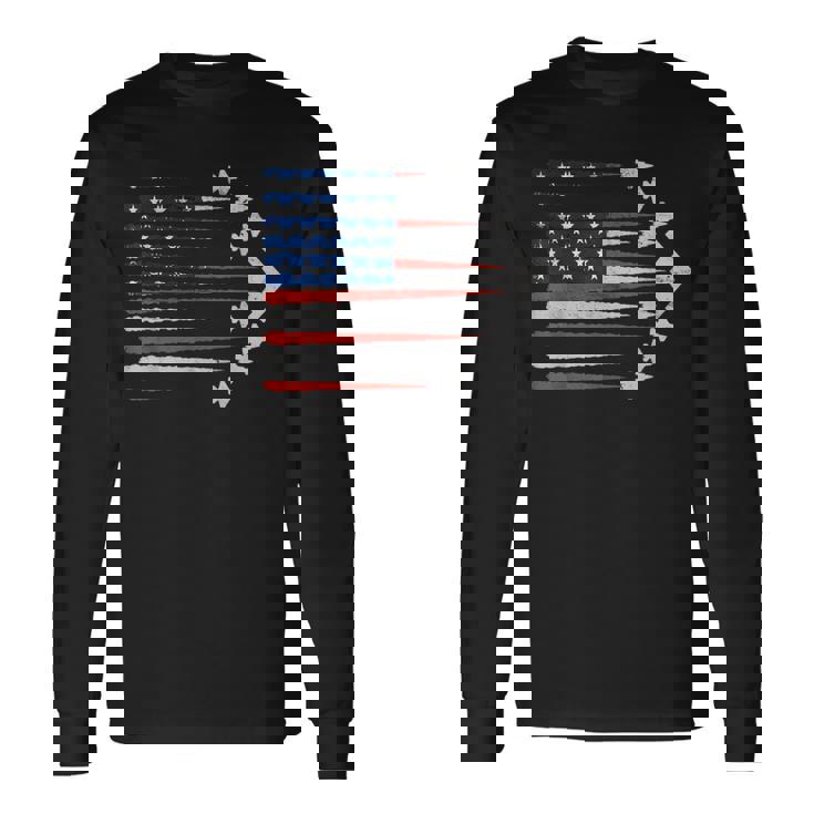 Patriotic Fighter Jets Usa Flag Red White & Blue 4Th Of July Long Sleeve T-Shirt