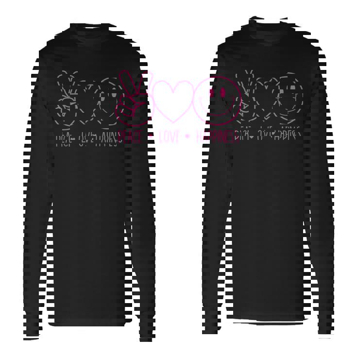 Peace Love Happiness シャツ ハッピーフェイス スマイルフェイス ヒッピー 長袖Tシャツ