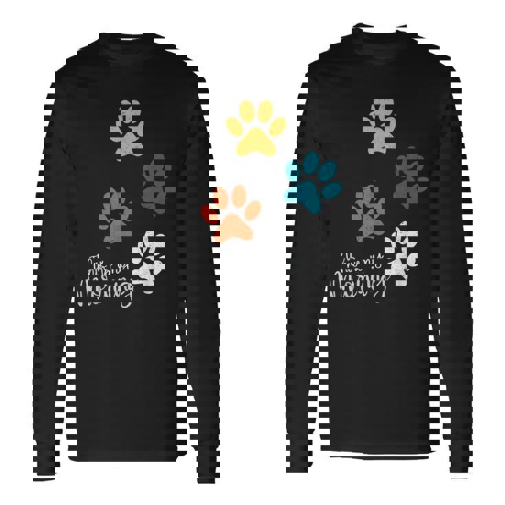 Pet Lover 肉球 犬 子犬 猫 プリント 肉球 ペット好き 長袖Tシャツ