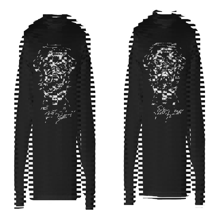 Petit Brabancon 犬のポートレート グリフォン・ウィルサイン 長袖Tシャツ