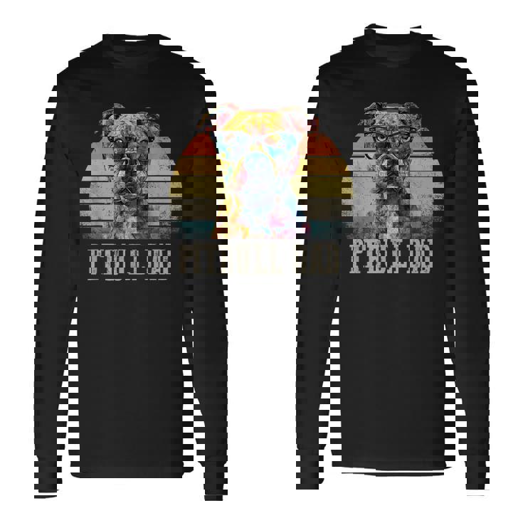 Pitbull Dad Dog Lover カラフル アーティスティック ピットブルのオーナー。 長袖Tシャツ