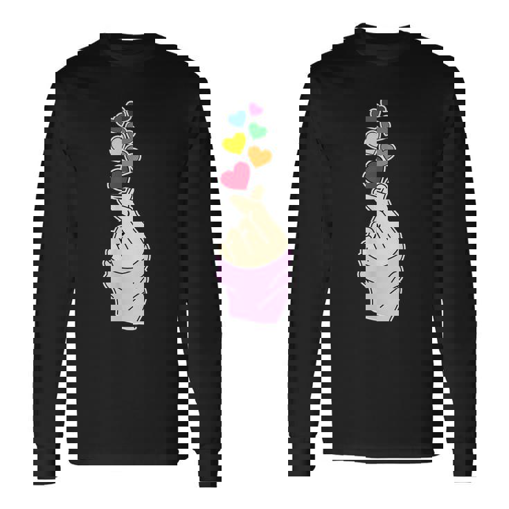 Pride レズビアン ゲイバイセクシャル トランスジェンダー 指 ハート付き 長袖Tシャツ