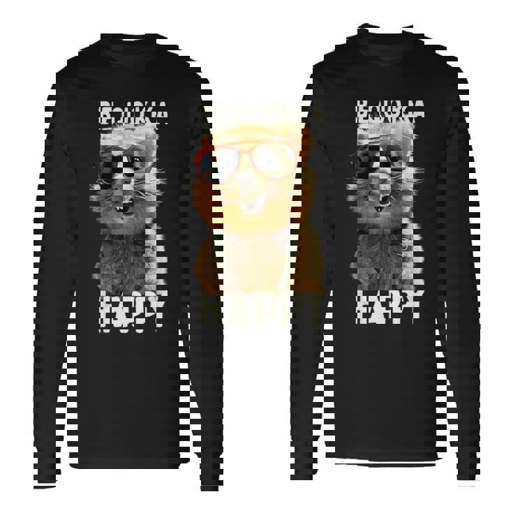 Be Quokka Happy クオッカ・ビー・クオッカ・ハッピー＆クオッカとスマイル 長袖Tシャツ