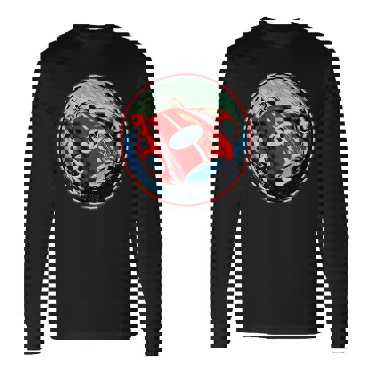 Retrointage Rojo Carreras Coche Carrera Motor Aceite Coche Bicicletas Garaje Camiseta de manga larga