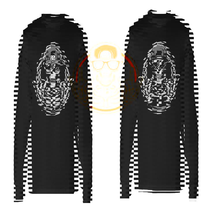 Rocker スケルトンキャップ スケーター 面白い ハロウィン パンクロック 男性 男の子 長袖Tシャツ